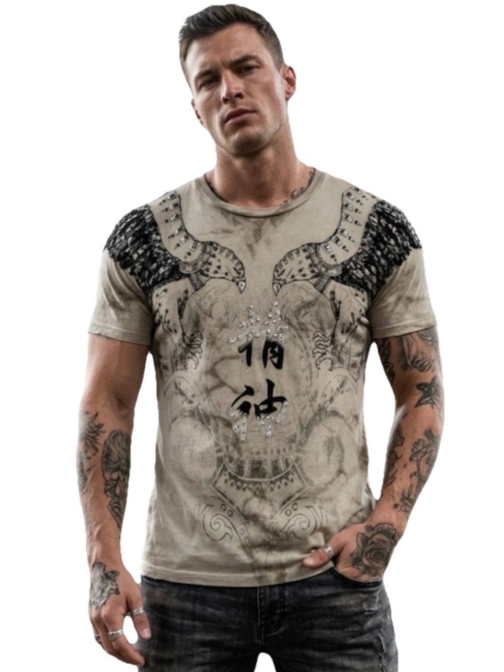 Key Closet Men’s Totem Hawks Grey Short Sleeve Shirt Size Medium